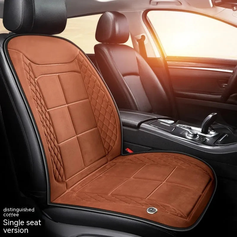 Car heating cushion with automatic temperature control and cotton filler in beige, black or coffee brown
