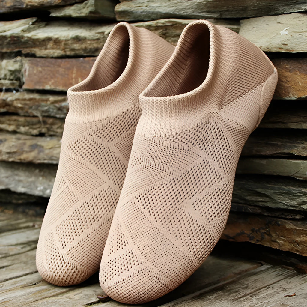 Camel colour Latin dance shoes with cotton mesh upper and leather sole for contemporary dance