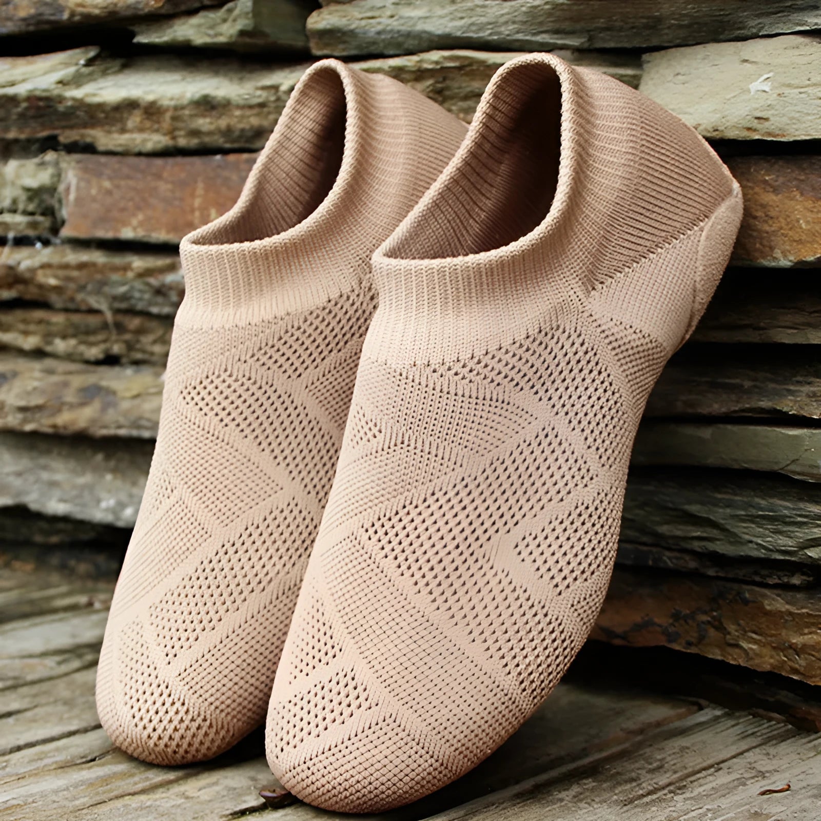 Camel colour Latin dance shoes with cotton mesh upper and leather sole for contemporary dance