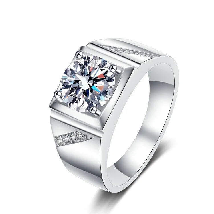 Men's copper ring with large square diamond setting and adjustable opening in gold finish