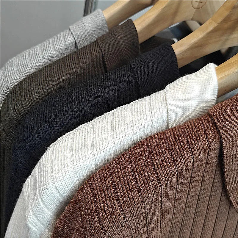 Boys loose elastic knitted sweater in modal fabric with stripe lapel detail