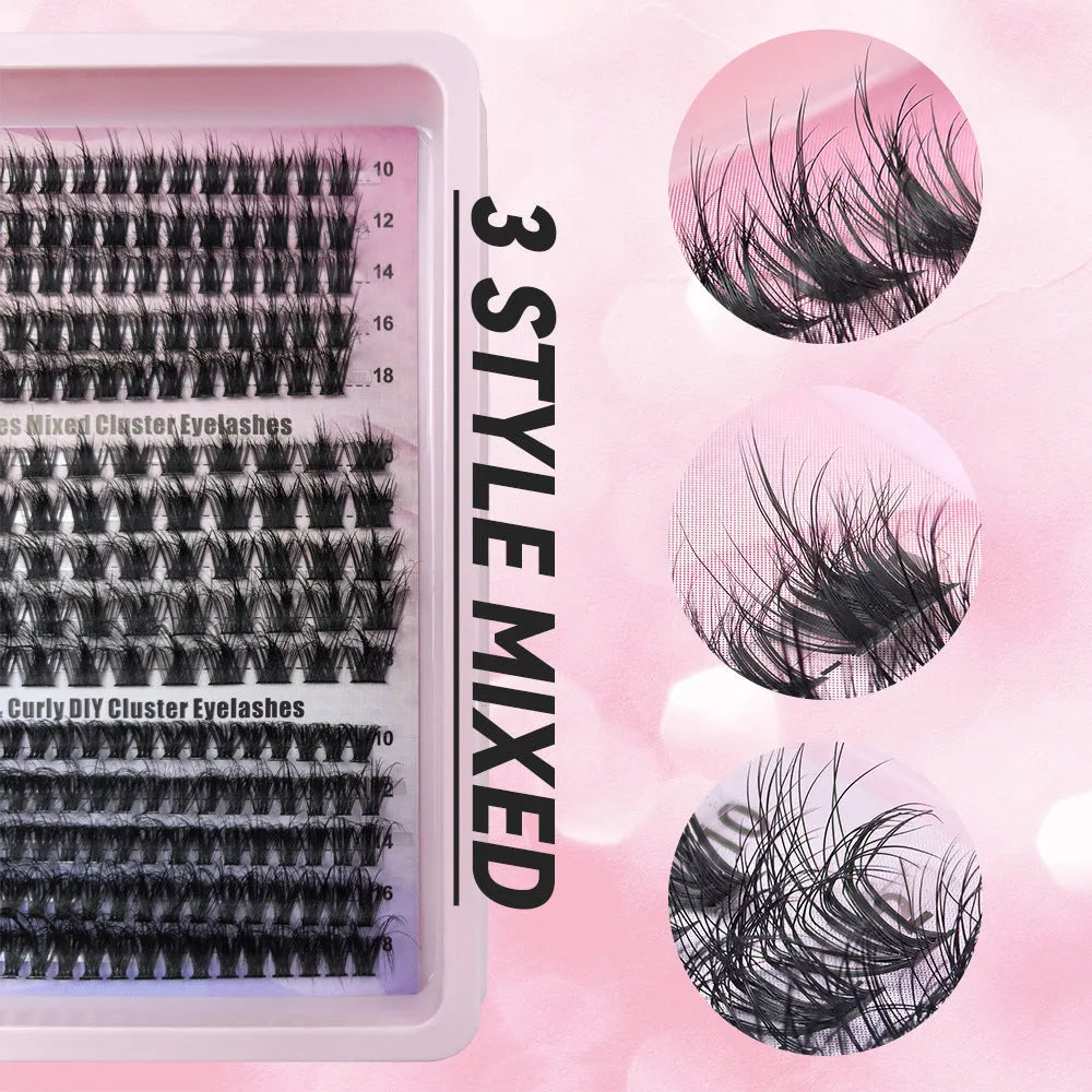 Mixed false eyelashes box with storage case measuring 13.7cm x 13.5cm containing five specifications