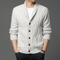 Korean jacquard patterned men's knitted cardigan jacket in straight cut style