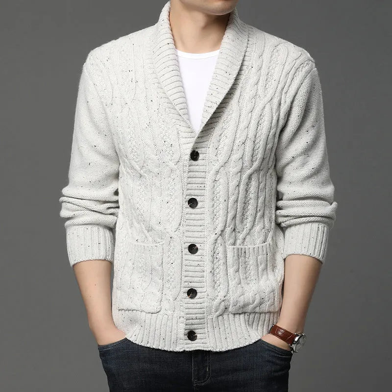Korean jacquard patterned men's knitted cardigan jacket in straight cut style
