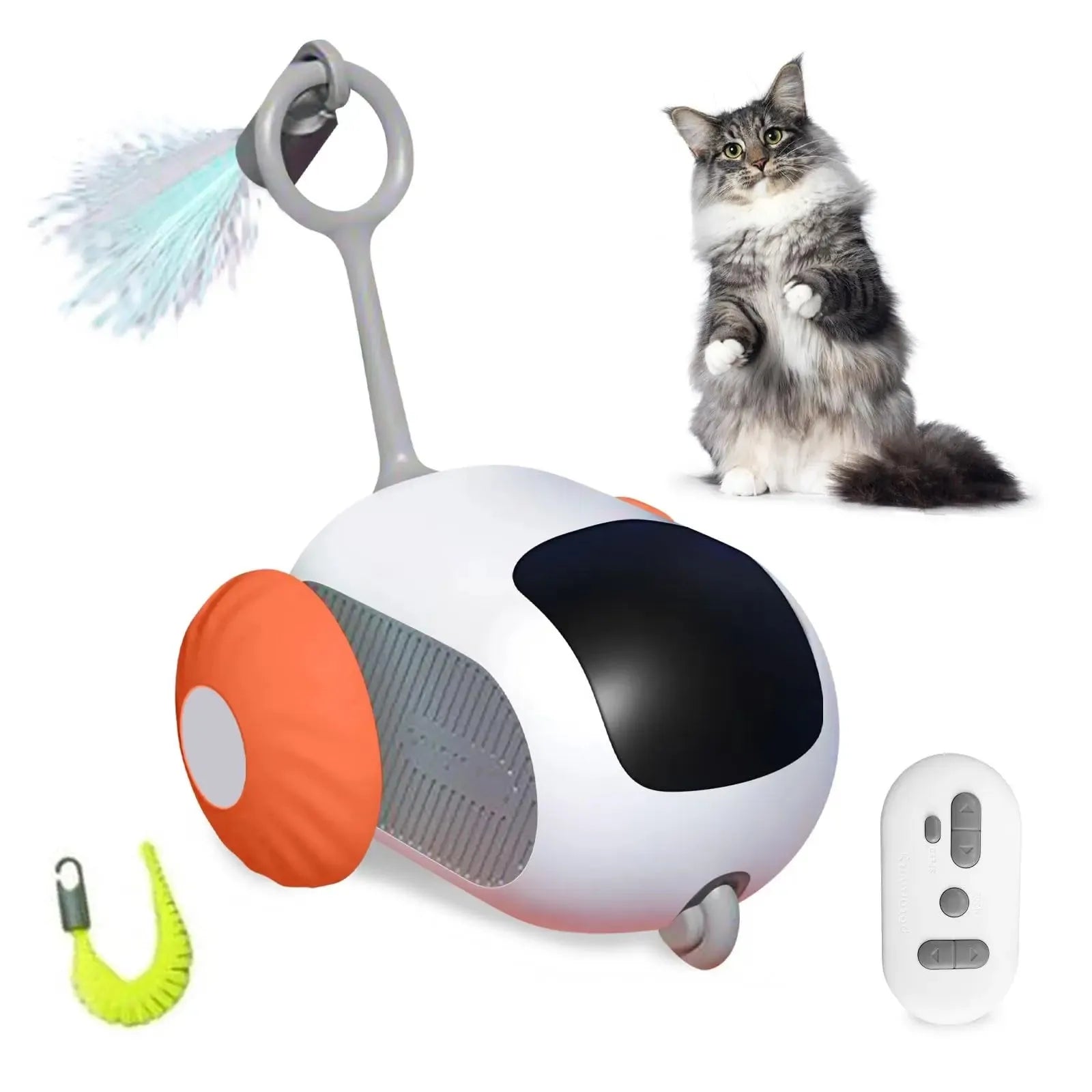 Blue smart cat toy car with feather teaser and remote control unit