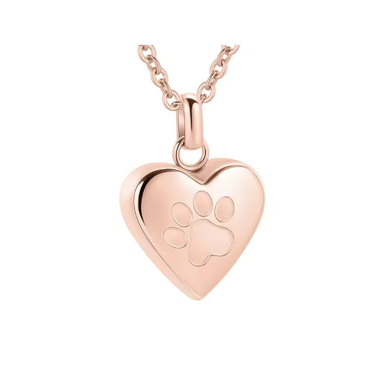 Openable heart-shaped titanium steel cinerary necklace with a love paw print design.