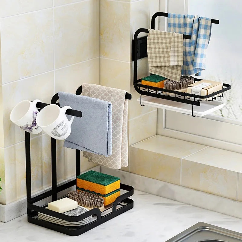 Foldable plastic kitchen rack in Chinese style design with rag draining storage
