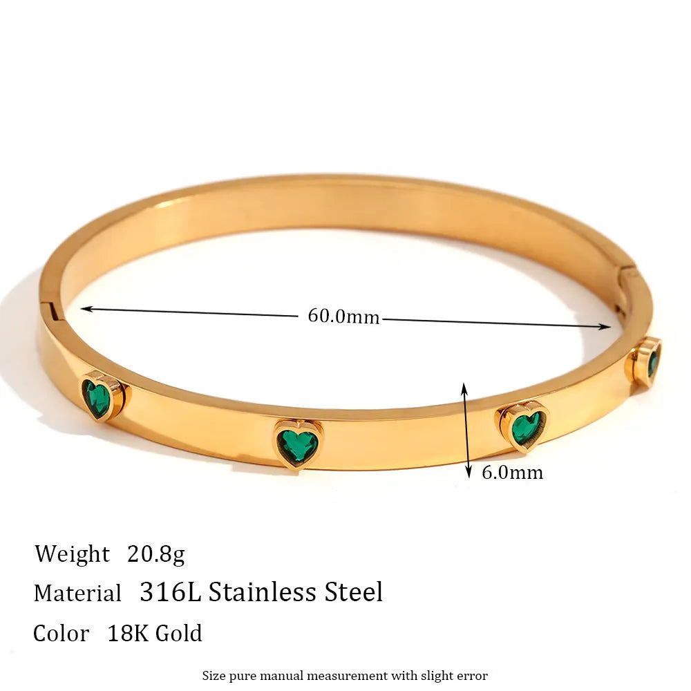 Stainless steel women's bracelet with peach heart charm in electroplated golden colour