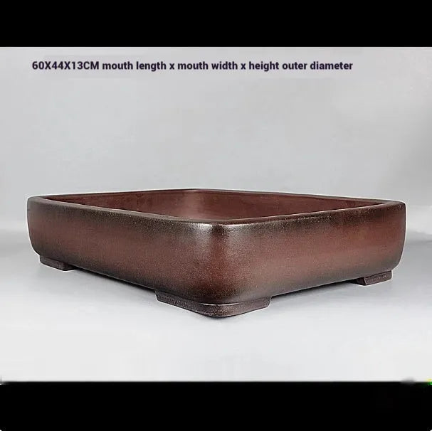 Handmade antique rectangular purple clay flower pot with terracotta colour