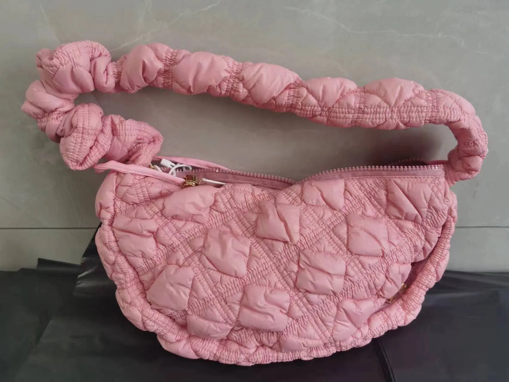 Women's nylon underarm shoulder bag in solid colour with adjustable strap