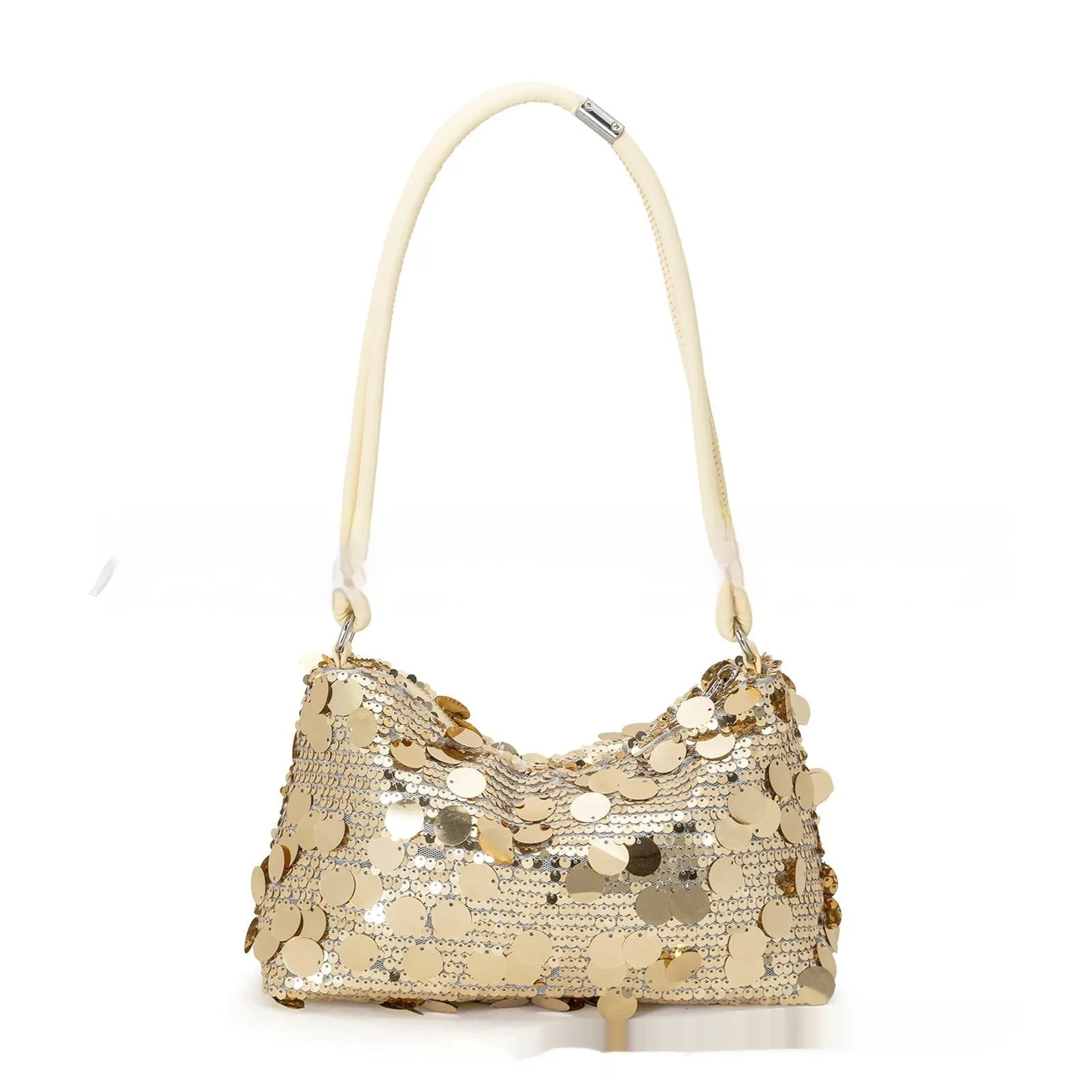 Soft black polyester women's crossbody underarm bag showing front sandwich pocket detail.