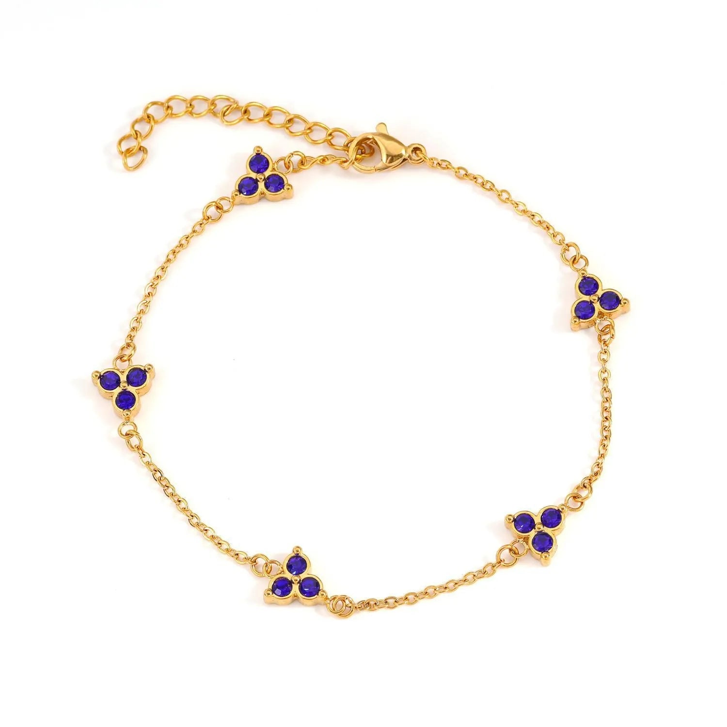 Women's stainless steel geometric triangle bracelet with a three-diamond pattern, shown in a gold and white zircon colour option.