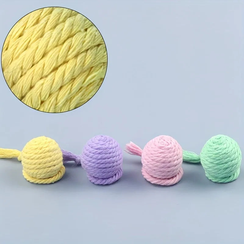 Colourful cat toy ball with rope and built-in bell in two size options