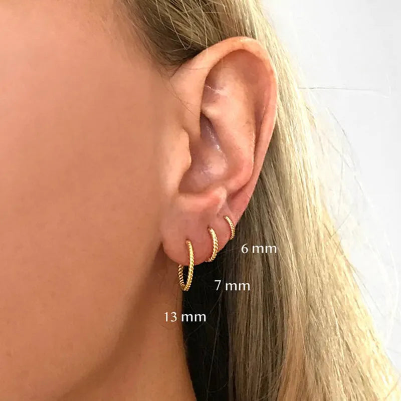 S925 sterling silver twisted string round ring earrings in gold or platinum colour