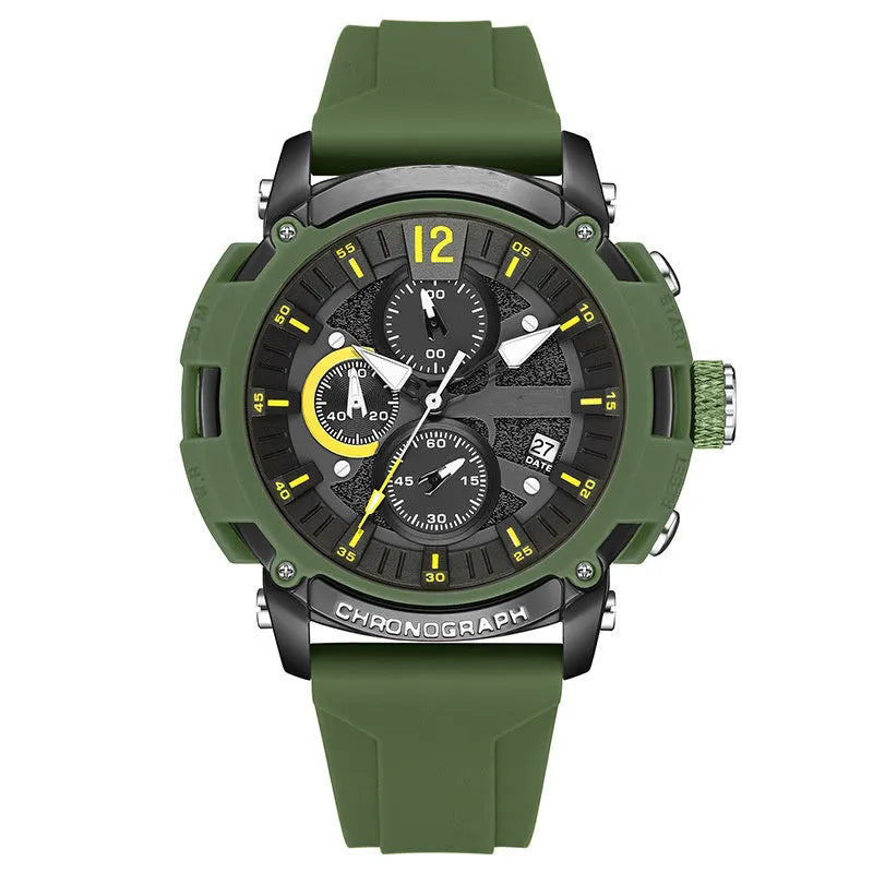 Men's multi-function waterproof watch with 51mm case, night light display and calendar function