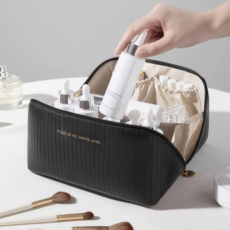 Cubic vertical pattern pillow makeup bag for travel with 22.5cm dimensions