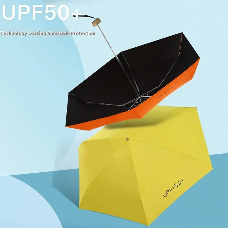Compact five-fold sun umbrella in multiple colours showing folded and open positions
