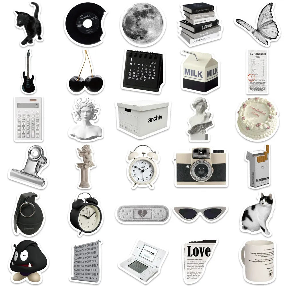 61 black and white simple style PVC waterproof stickers for laptops and phones