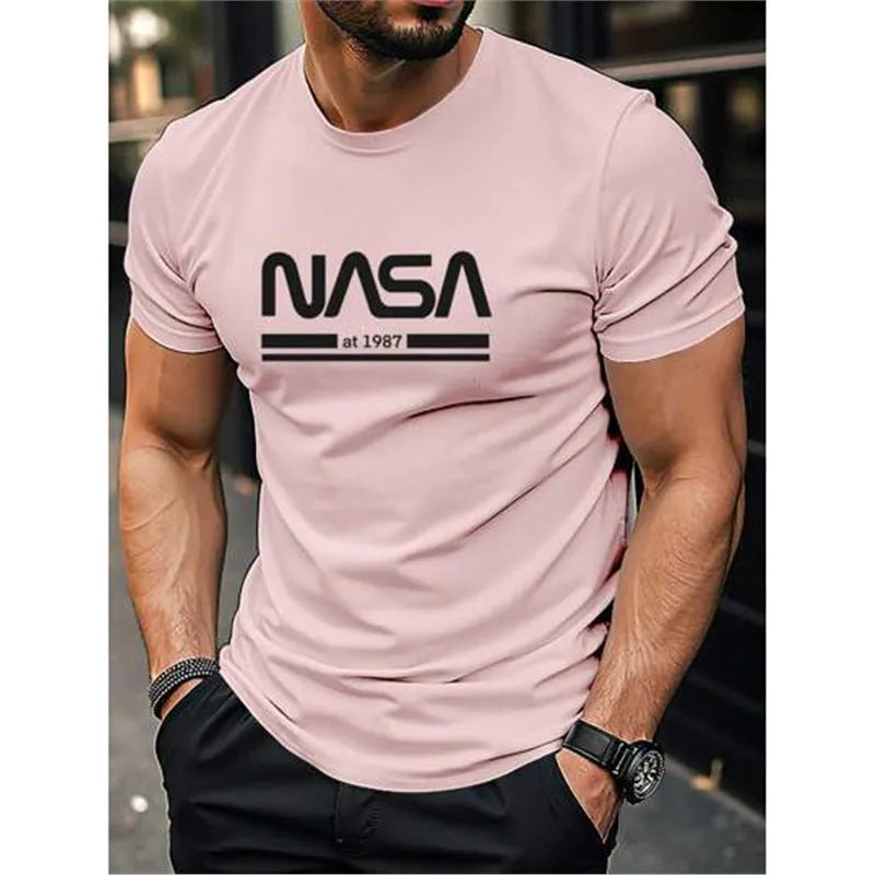 Men's slim-fit short sleeve cotton t-shirt in a straight cut, shown in a selection of available colours.