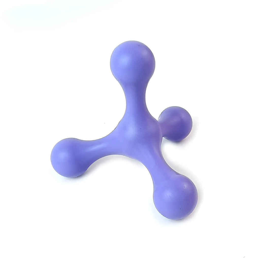 Blue silicone three-legged chew toy for small and medium dogs on a white background.