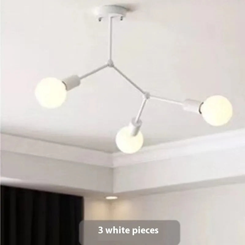 Nordic style iron chandelier ceiling lamp with multiple heads for bedroom or living room