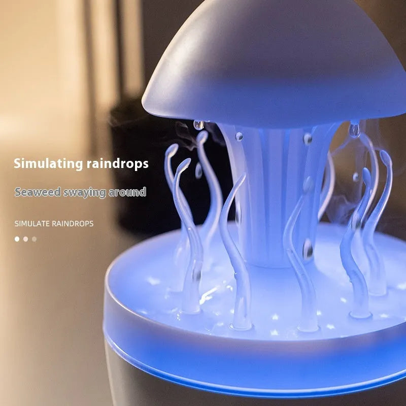 Rotating water drop column-shaped aroma diffuser and night lamp in a light wood grain finish.