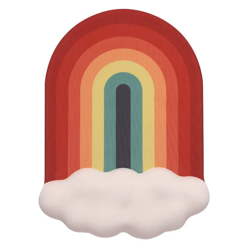Silicone wrist rest mouse pad and keyboard support pad with Cloud Rainbow pastoral design