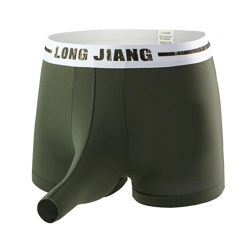 Men's ice silk trunk boxers in multiple colours with mid-waist design and thin knit fabric