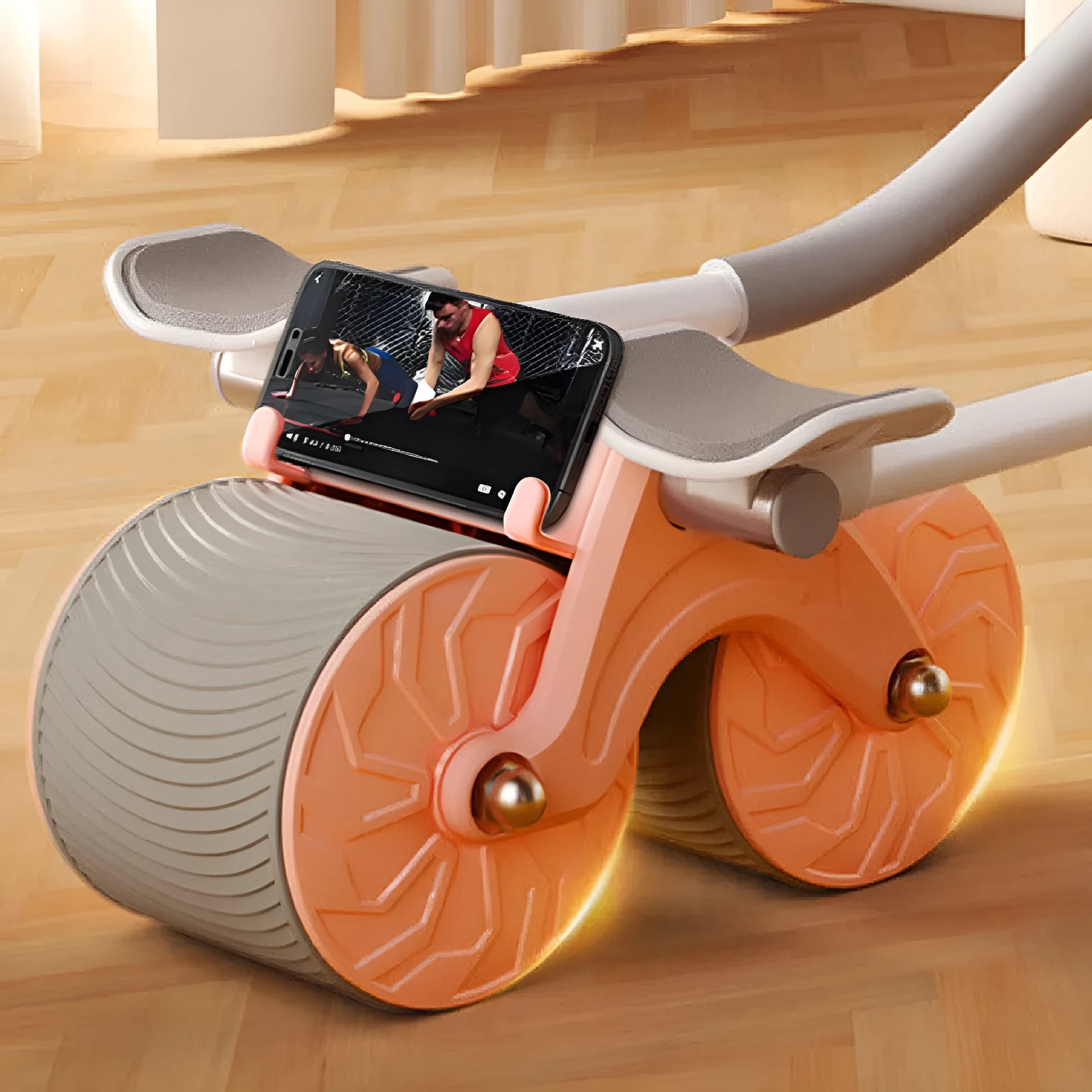 Automatic rebound abdominal exercise wheel with 10cm wide wheel and included lock edge yoga mat for core workouts