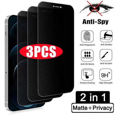 Anti-peeping tempered glass iPhone screen protector showing privacy angle restriction feature