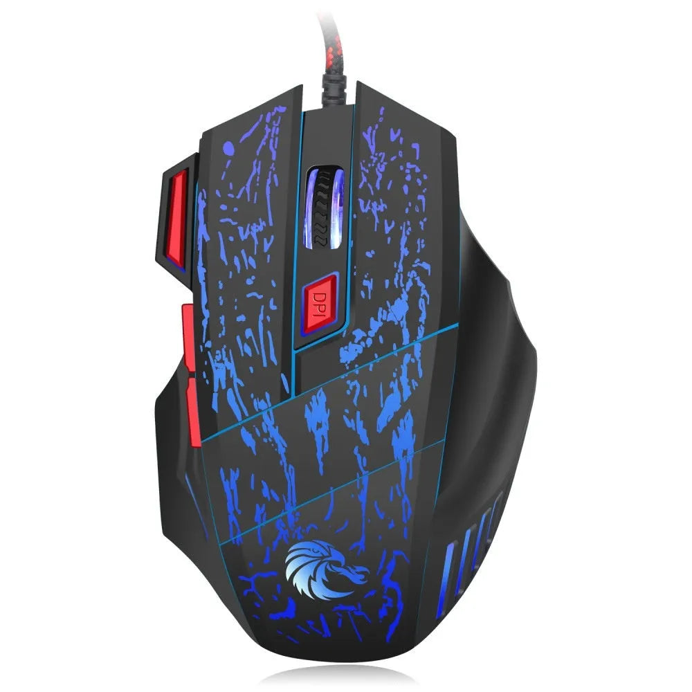 Water Crack colourful luminous wired gaming mouse with USB cable on desktop