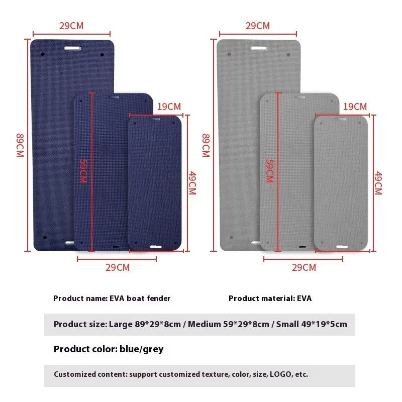 Blue EVA marine bumper fender for boat hull and dock protection.