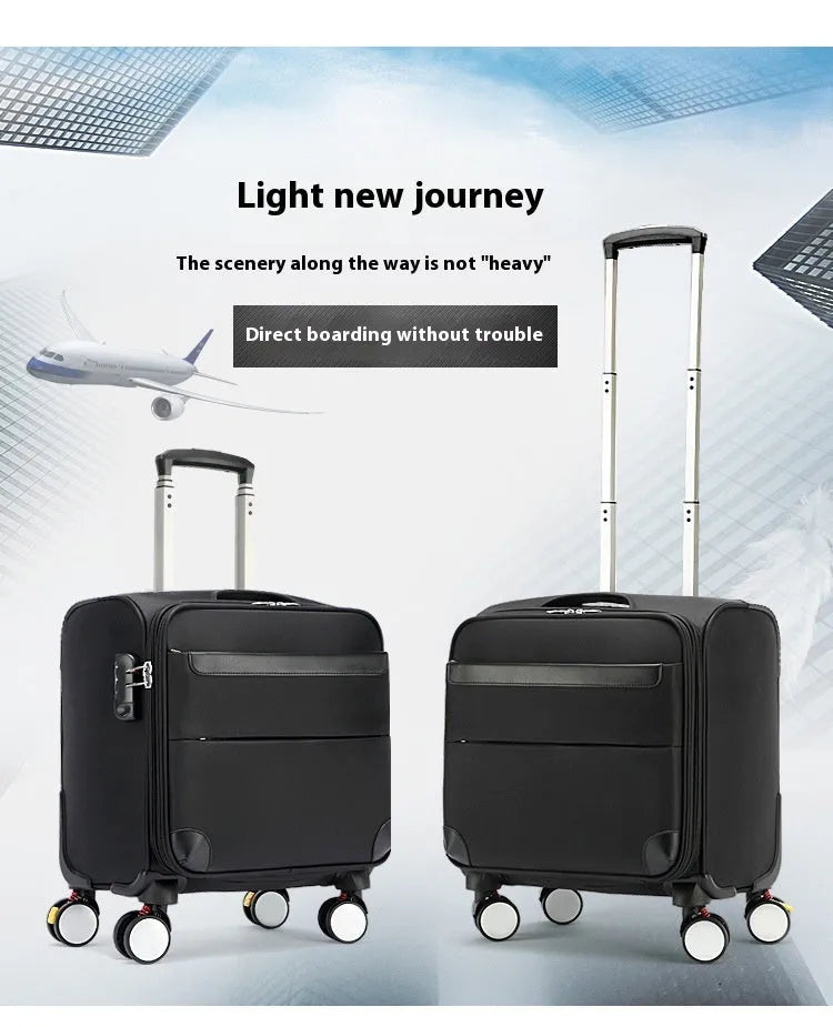 Black 18-inch waterproof oxford cloth carry-on suitcase with universal wheels