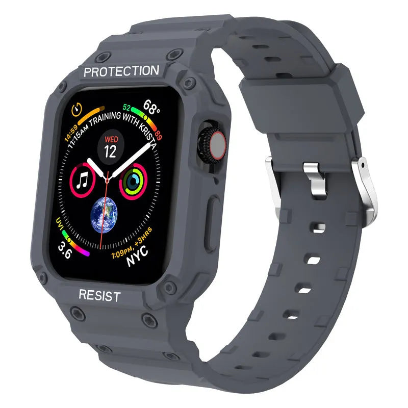 Apple Watch Series 8 compatible soft TPU sport strap in multiple colours showing 42mm and 38mm size options.