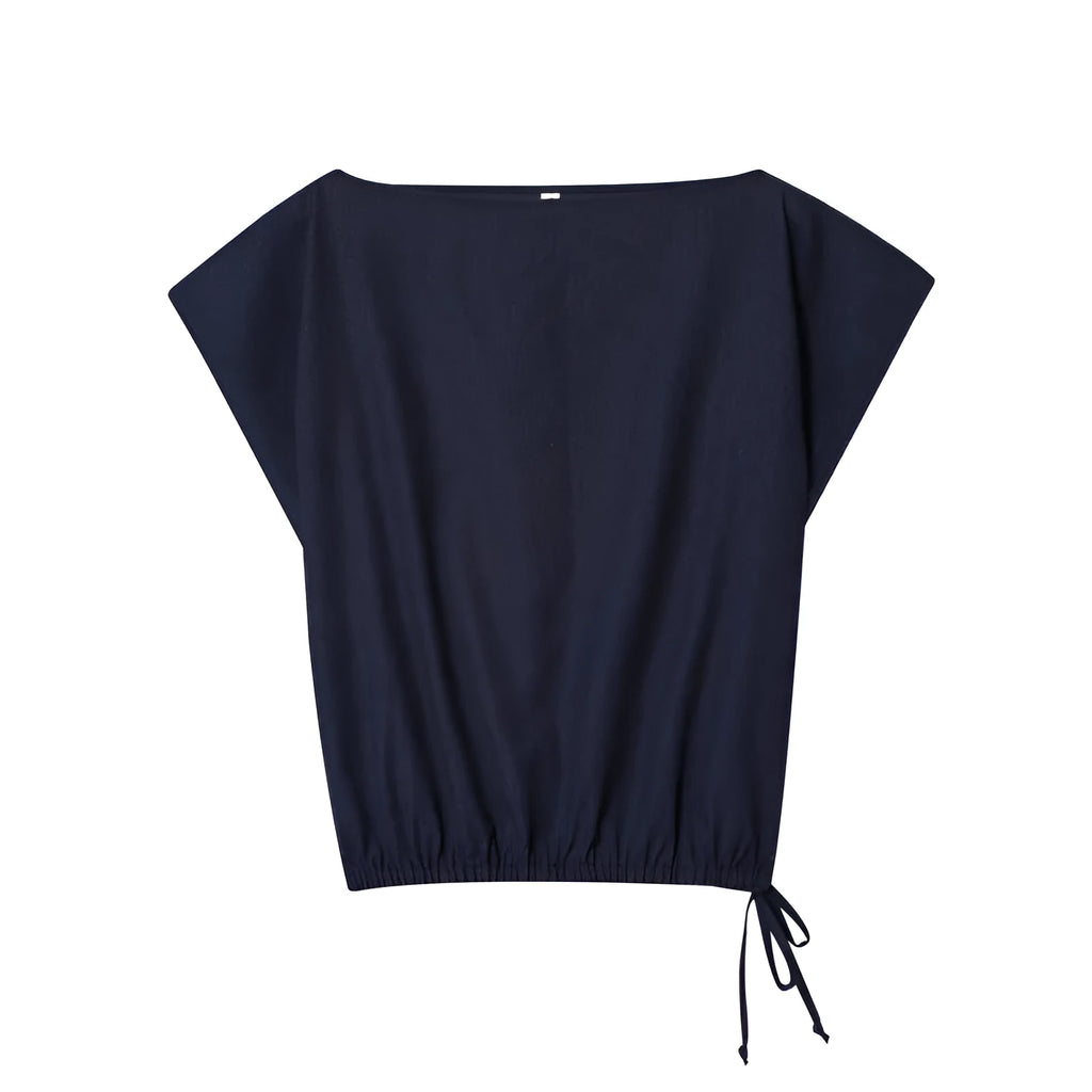 Women's linen-look polyester blend co-ord set with flounced sleeve shirt and wide leg trousers.
