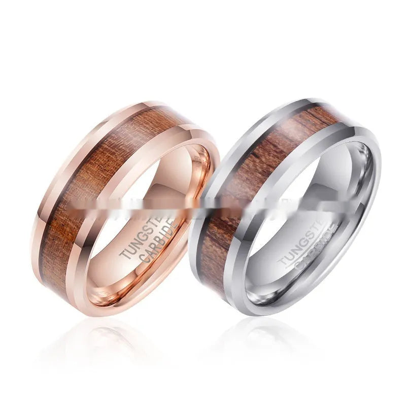 8mm wide tungsten wedding ring with gold electroplating in U-shaped design