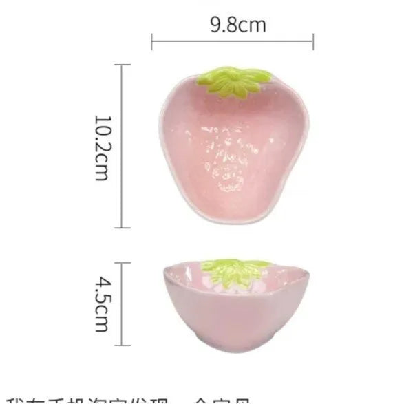 Strawberry pattern ceramic dinnerware set with bowls, plates and twist spoon