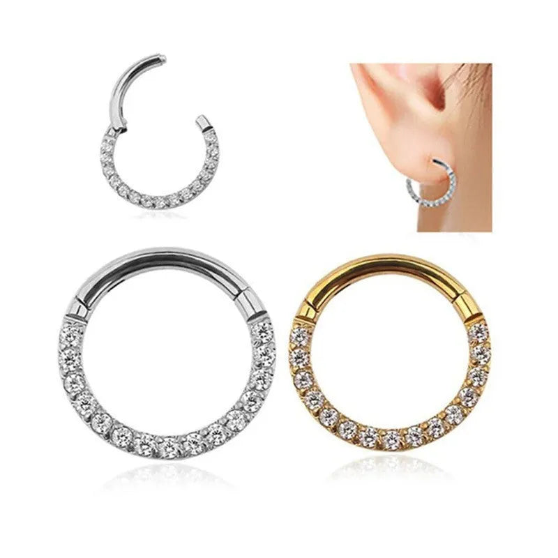 316 stainless steel seamless nose ring with diamond front in gold finish