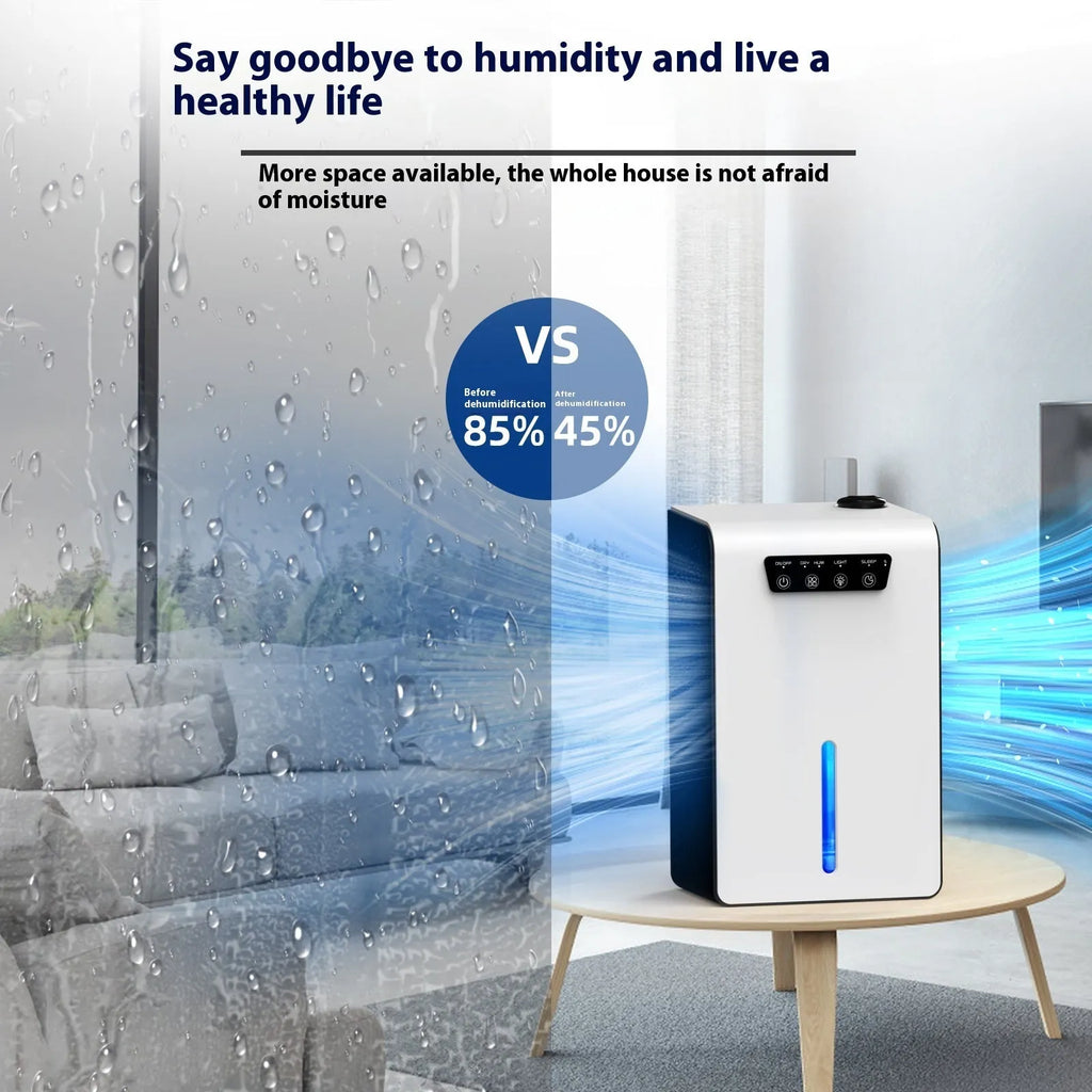 Milky white household dehumidifier for bedrooms with quiet operation and 4 litre water tank