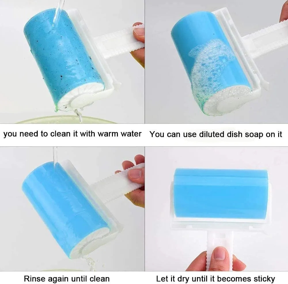 Washable reusable lint roller with cover for pet hair removal on fabrics