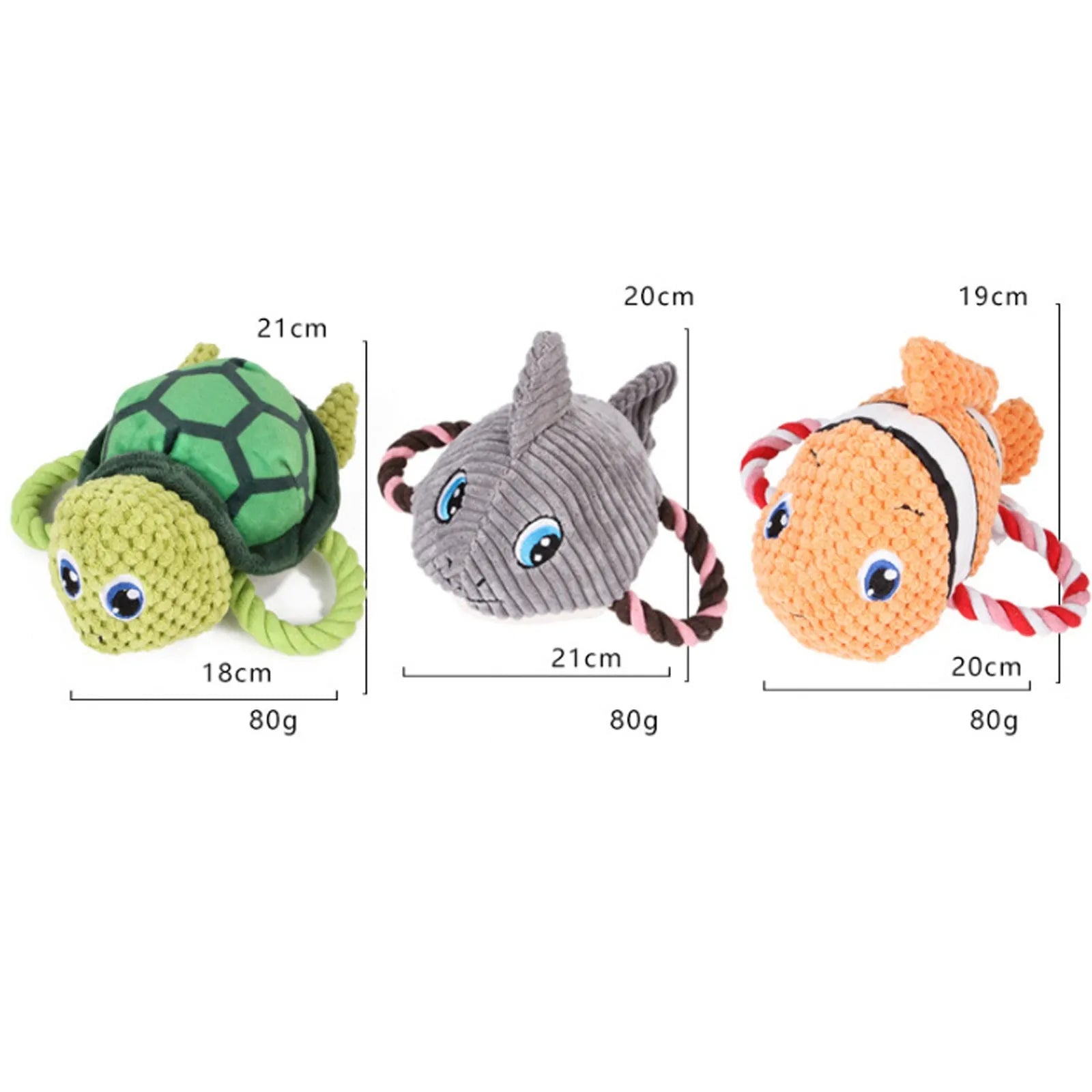 Turtle shaped dog chewing toy with rope knot legs and natural rubber shell in grey, green or orange