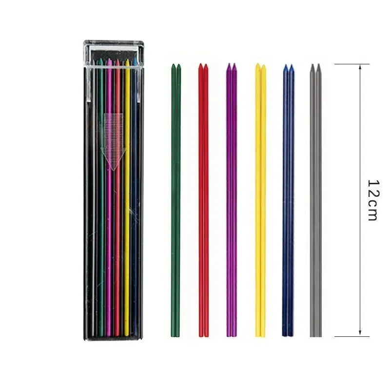 Box of 12 coloured mechanical pencil lead refills in rainbow colours