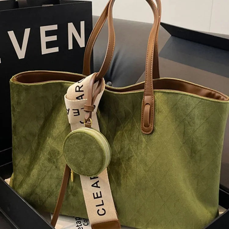 Large capacity casual polyester tote shoulder bag in horizontal square shape with shoulder strap