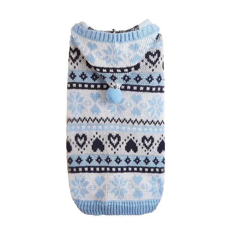 Striped camouflage dog sweater with snowflake motifs in pink acrylic knit for small breeds