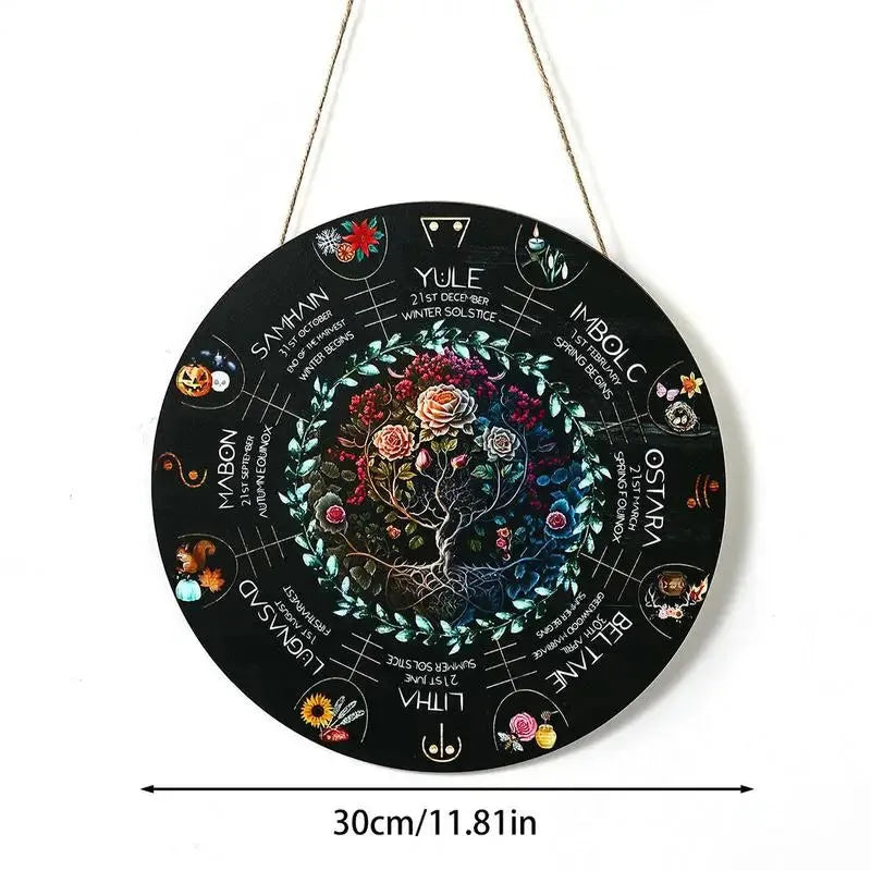 29.5 cm boxwood decorative pendant in American style, showing design options like black cat, owl, and rose.