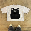 Short sleeve cotton t-shirt with retro street style print and drop-shoulder sleeves.