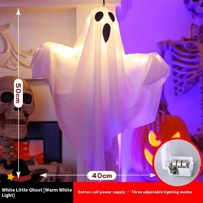 White and orange cloth ghost light with 4.5V button electronics for Halloween party arrangements