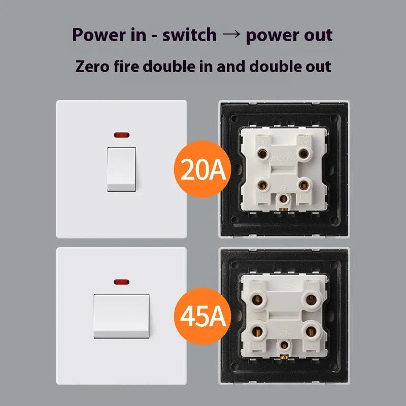 Water heater air conditioner high-current switch with light panel in curved rack design