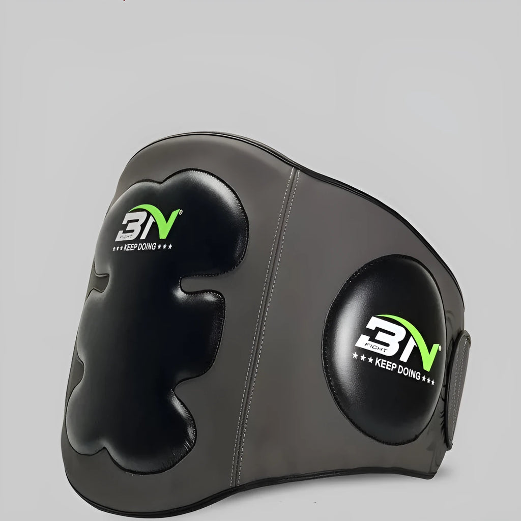 Boxing chest protection target with adjustable waist strap in dark grey or khaki colour