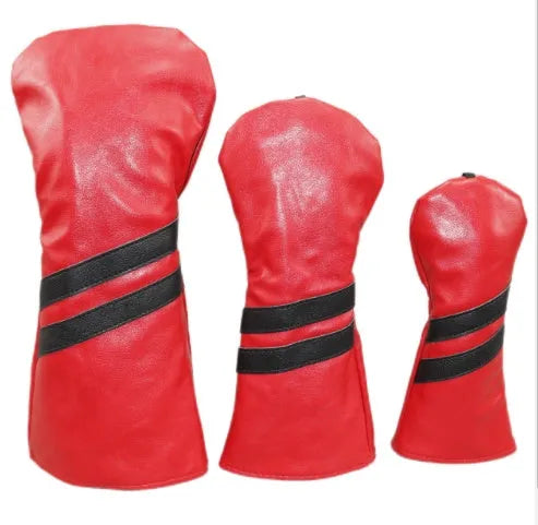 Golf club head cover with two oblique stripes, shown in multiple colours.